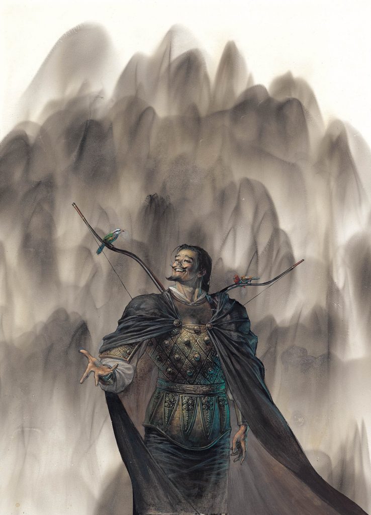 這張李牧的圖，背影的山巒就是鄭問用打火機燒烤出來的。